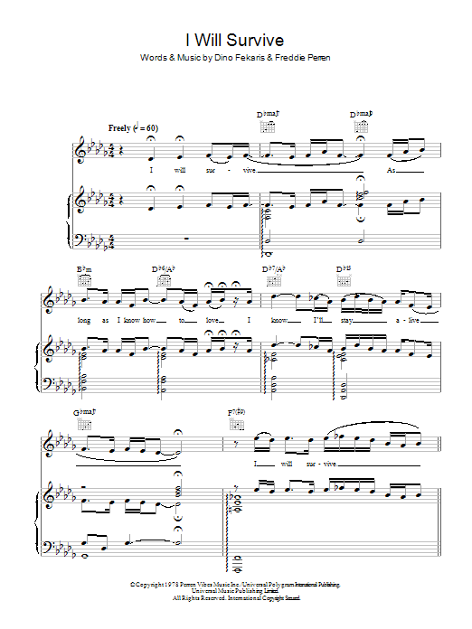 Leah McFall I Will Survive Sheet Music Notes & Chords for Piano, Vocal & Guitar (Right-Hand Melody) - Download or Print PDF