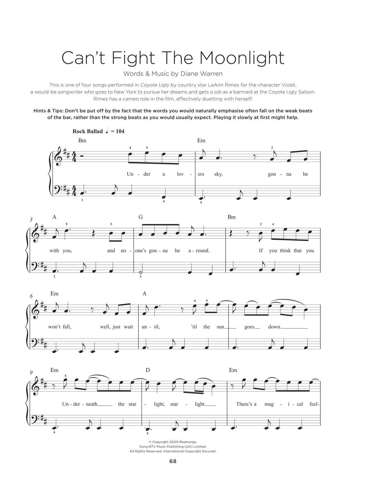 LeAnn Rimes Can't Fight The Moonlight Sheet Music Notes & Chords for Really Easy Piano - Download or Print PDF