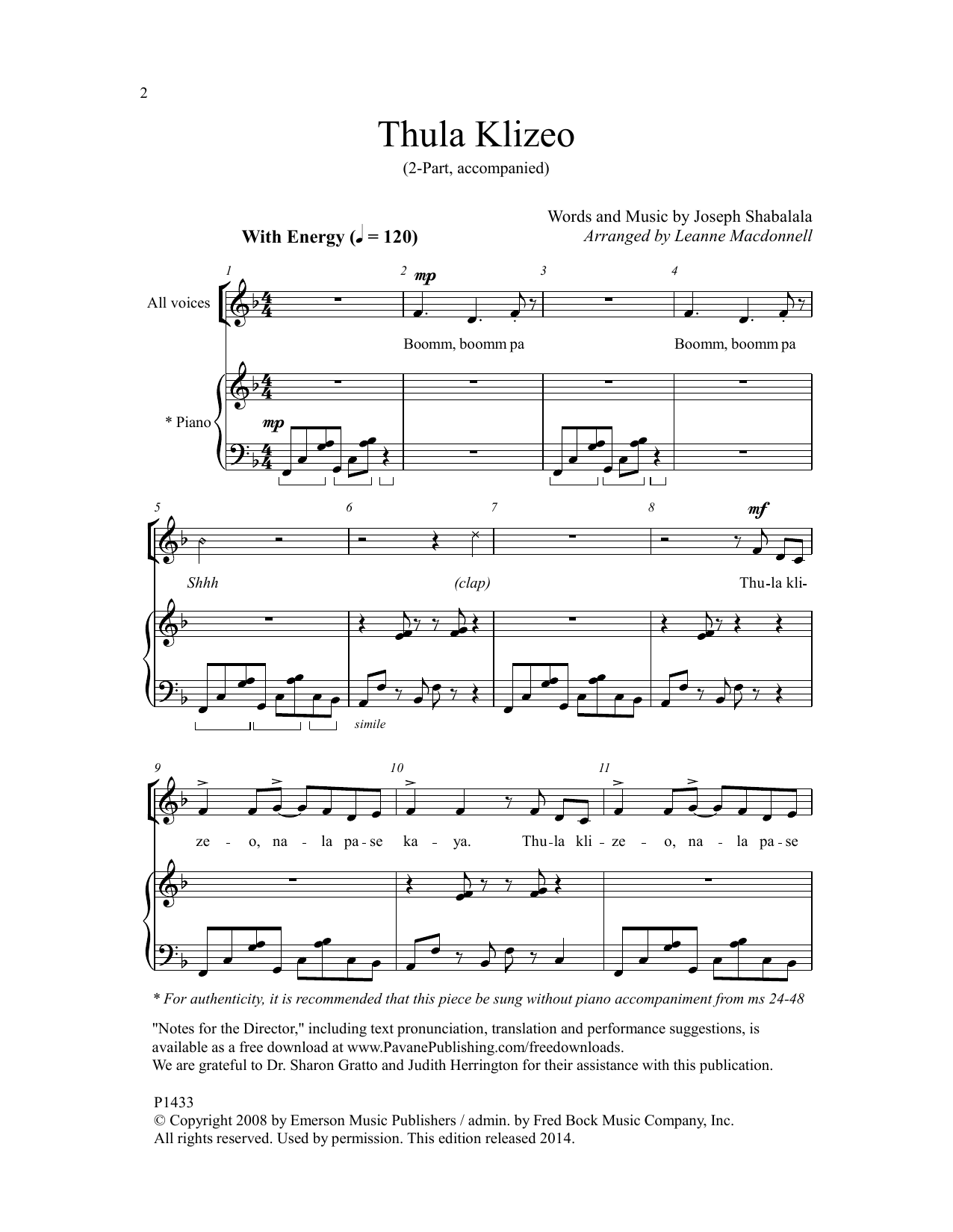 Leanne Macdonnell Thula Klizeo Sheet Music Notes & Chords for Choral - Download or Print PDF