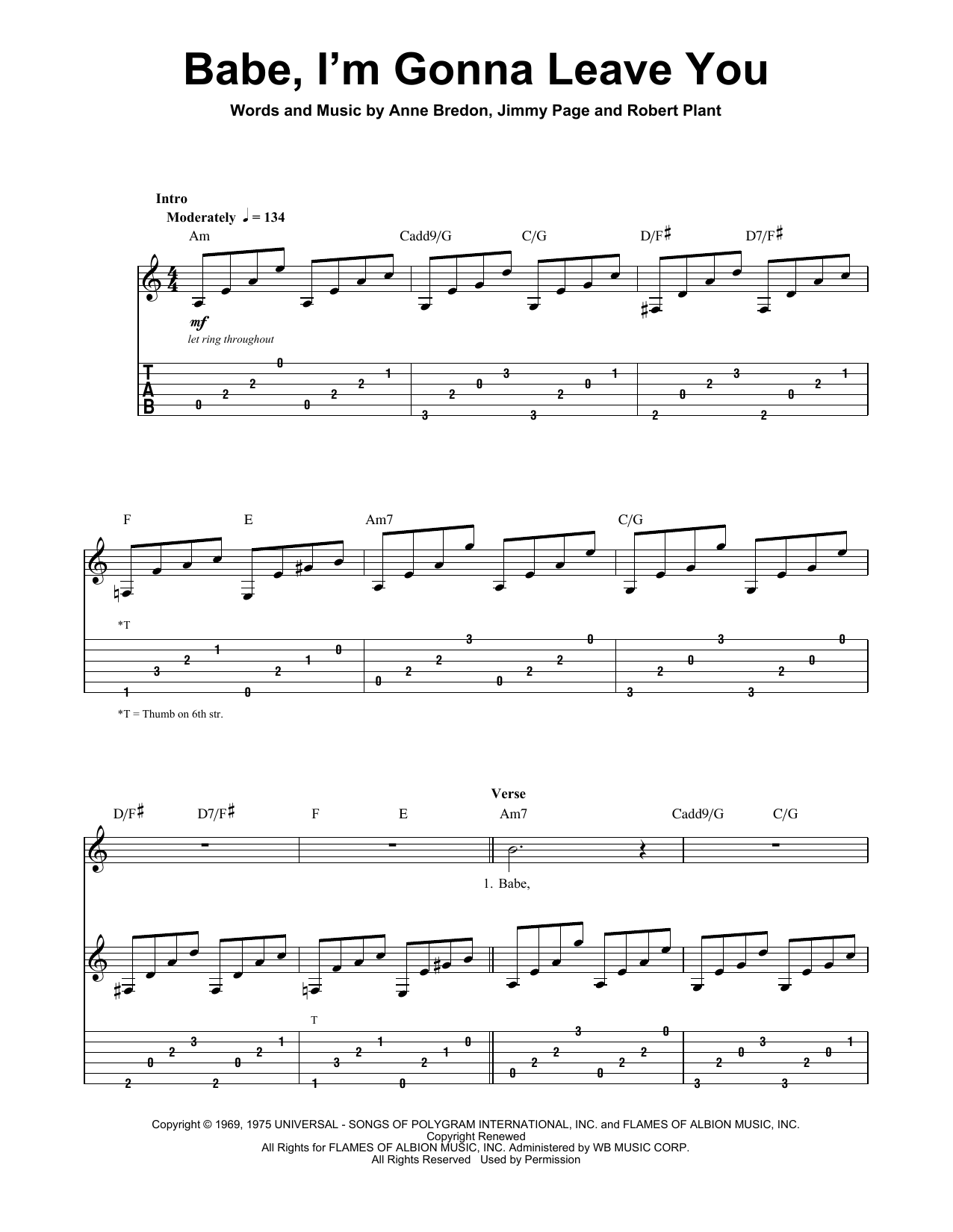 Led Zeppelin Babe, I'm Gonna Leave You Sheet Music Notes & Chords for Guitar Tab - Download or Print PDF