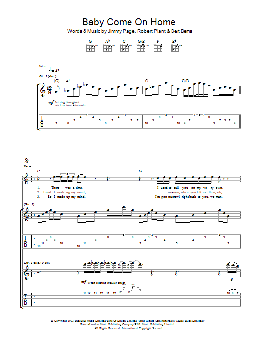 Led Zeppelin Baby Come On Home Sheet Music Notes & Chords for Guitar Tab - Download or Print PDF