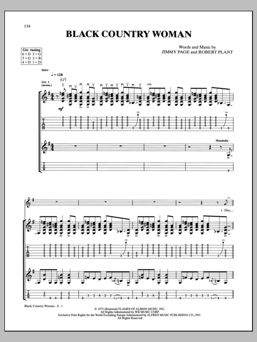 Led Zeppelin Black Country Woman Sheet Music Notes & Chords for Guitar Tab - Download or Print PDF