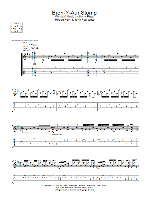 Led Zeppelin Bron-Y-Aur Stomp Sheet Music Notes & Chords for Guitar Tab - Download or Print PDF