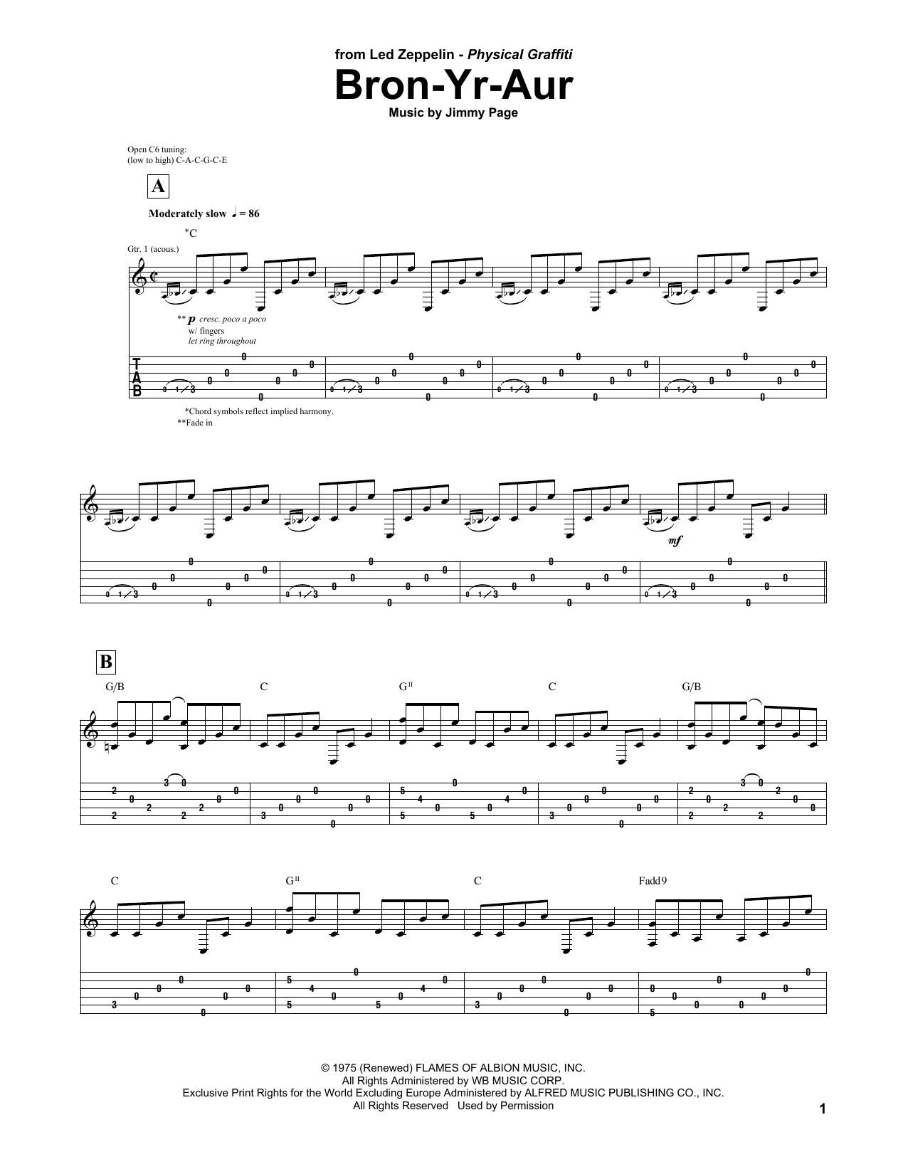 Led Zeppelin Bron-Yr-Aur Sheet Music Notes & Chords for Guitar Tab - Download or Print PDF