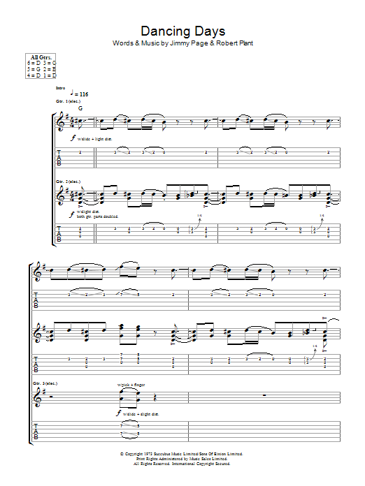 Led Zeppelin Dancing Days Sheet Music Notes & Chords for Guitar Tab - Download or Print PDF
