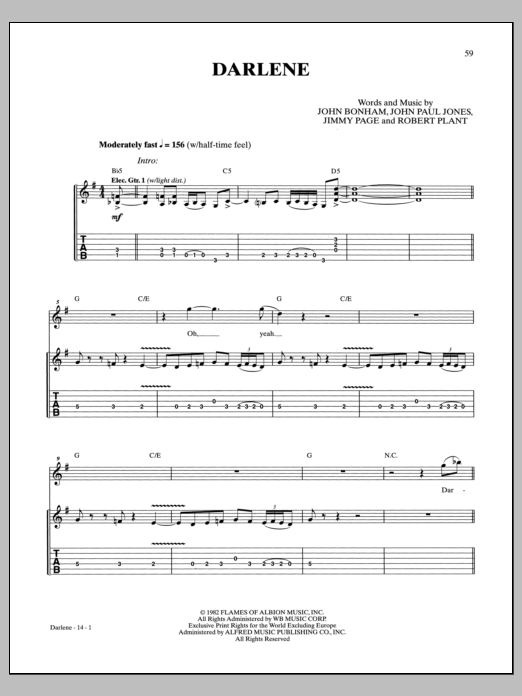 Led Zeppelin Darlene Sheet Music Notes & Chords for Guitar Tab - Download or Print PDF