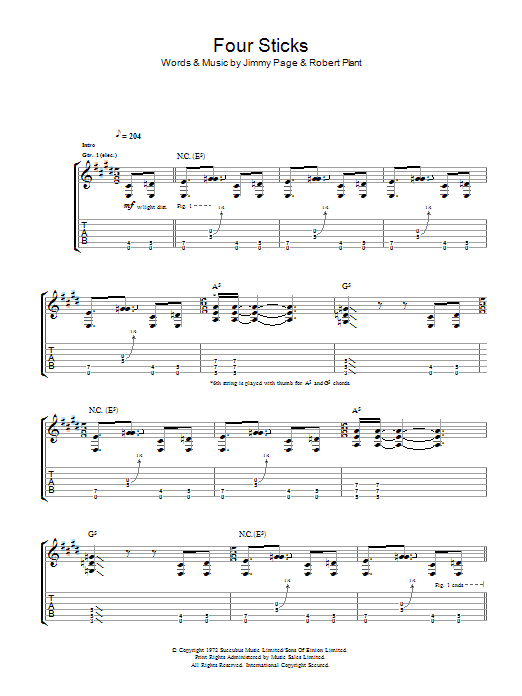 Led Zeppelin Four Sticks Sheet Music Notes & Chords for Guitar Tab - Download or Print PDF