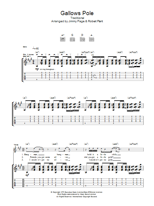 Led Zeppelin Gallows Pole Sheet Music Notes & Chords for Guitar Tab - Download or Print PDF
