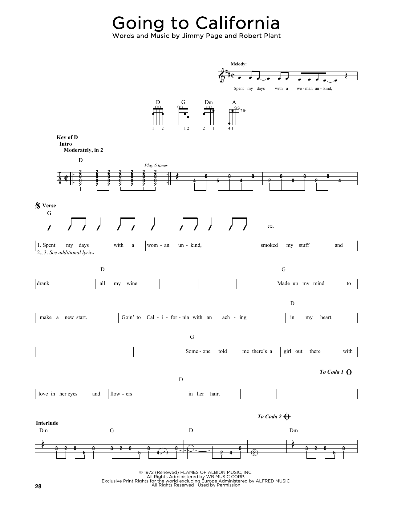 Led Zeppelin Going To California (arr. Fred Sokolow) Sheet Music Notes & Chords for Mandolin - Download or Print PDF