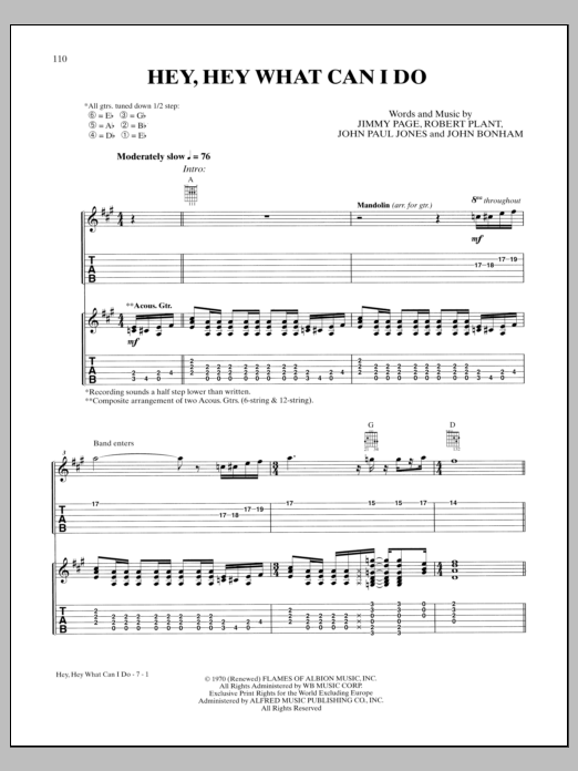 Led Zeppelin Hey Hey What Can I Do Sheet Music Notes & Chords for Guitar Tab - Download or Print PDF