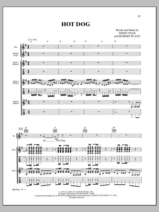 Led Zeppelin Hot Dog Sheet Music Notes & Chords for Guitar Tab - Download or Print PDF