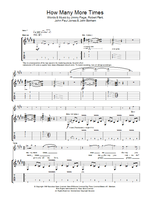 Led Zeppelin How Many More Times Sheet Music Notes & Chords for Guitar Tab - Download or Print PDF