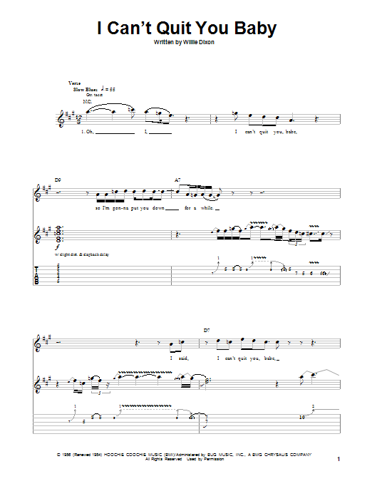 Led Zeppelin I Can't Quit You Baby Sheet Music Notes & Chords for Guitar Tab Play-Along - Download or Print PDF