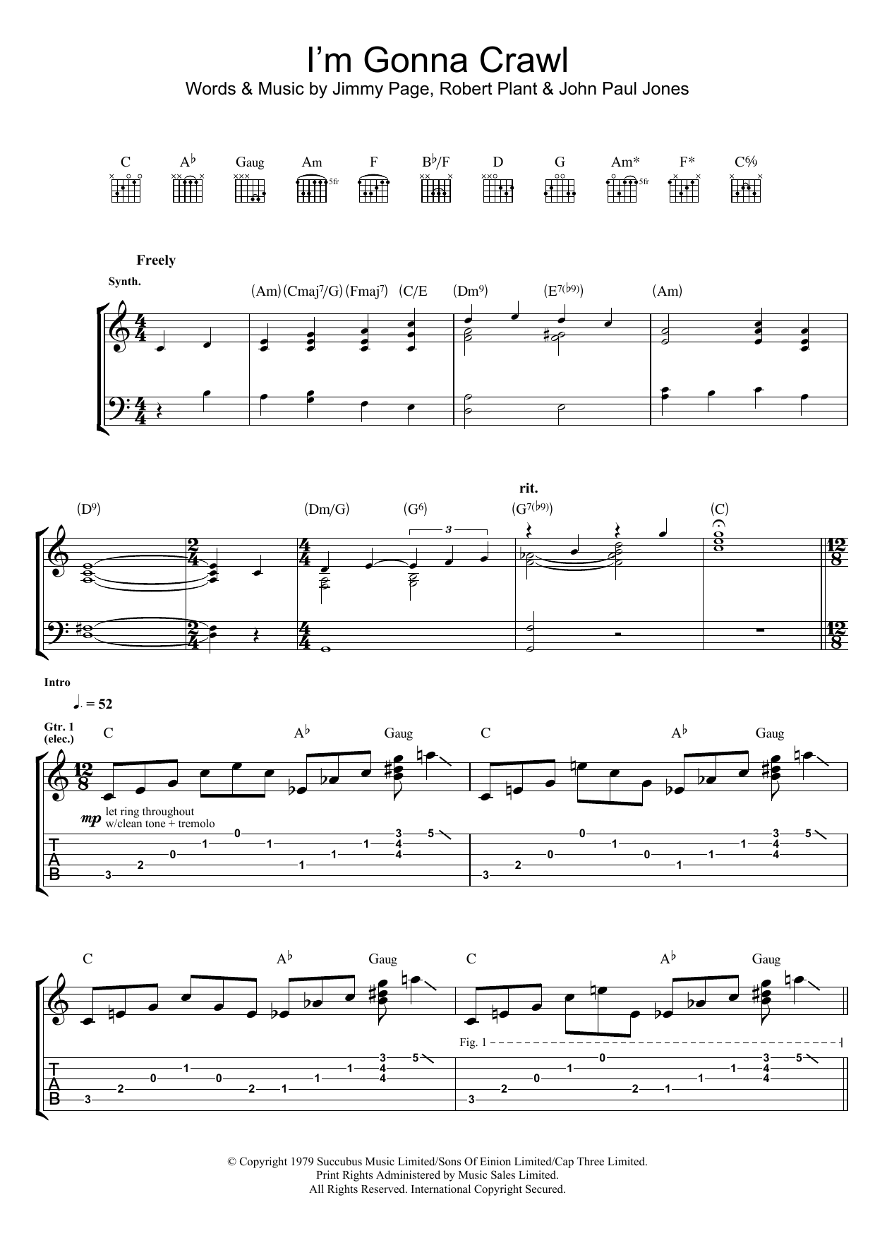 Led Zeppelin I'm Gonna Crawl Sheet Music Notes & Chords for Guitar Tab - Download or Print PDF