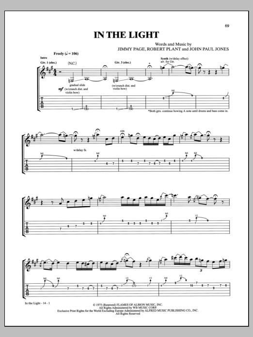 Led Zeppelin In The Light Sheet Music Notes & Chords for Guitar Tab - Download or Print PDF