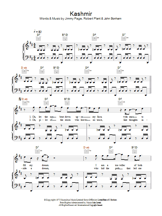 Led Zeppelin Kashmir Sheet Music Notes & Chords for Piano, Vocal & Guitar - Download or Print PDF