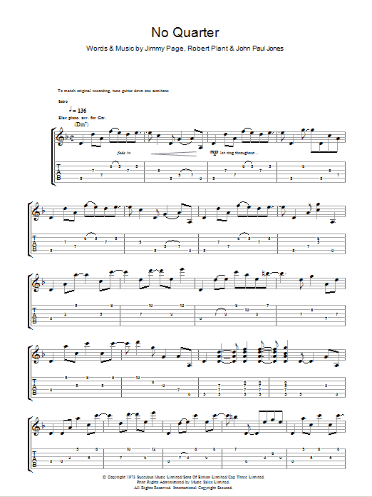 Led Zeppelin No Quarter Sheet Music Notes & Chords for Guitar Tab - Download or Print PDF