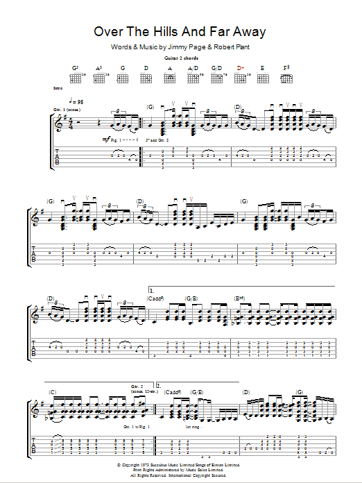 Led Zeppelin Over The Hills And Far Away Sheet Music Notes & Chords for Piano, Vocal & Guitar (Right-Hand Melody) - Download or Print PDF