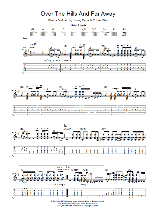 Led Zeppelin Over The Hills And Far Away Sheet Music Notes & Chords for Guitar Lead Sheet - Download or Print PDF