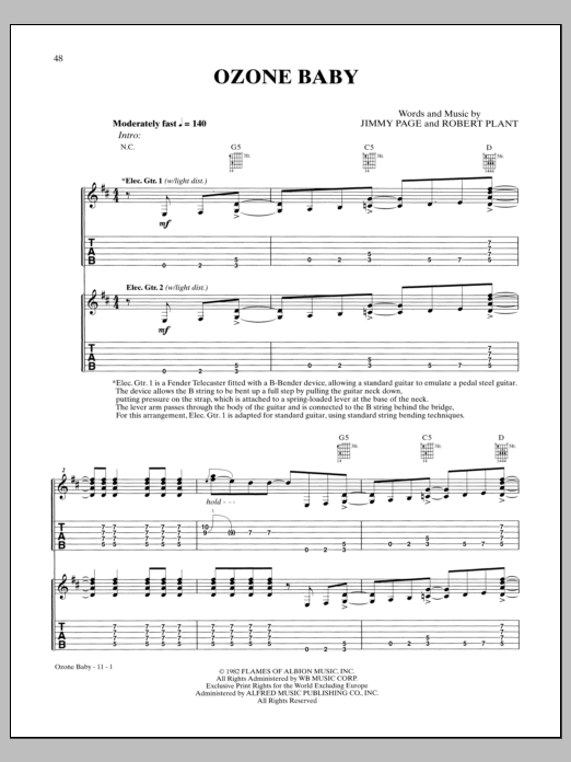 Led Zeppelin Ozone Baby Sheet Music Notes & Chords for Guitar Tab - Download or Print PDF