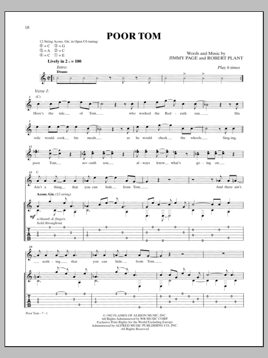 Led Zeppelin Poor Tom Sheet Music Notes & Chords for Guitar Tab - Download or Print PDF