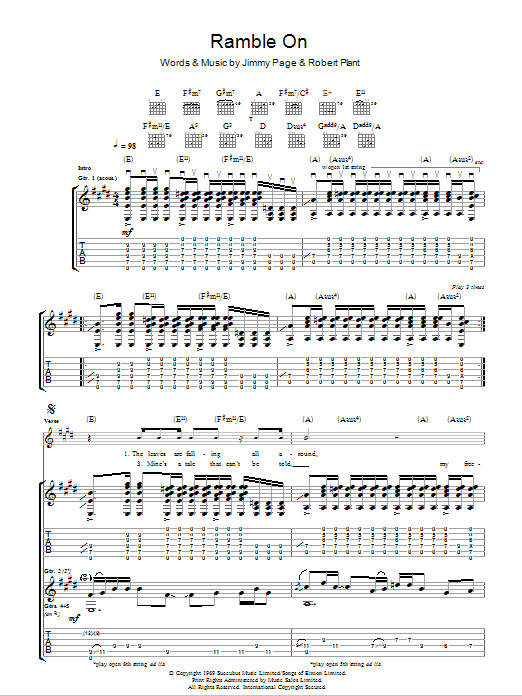 Led Zeppelin Ramble On Sheet Music Notes & Chords for Piano, Vocal & Guitar - Download or Print PDF