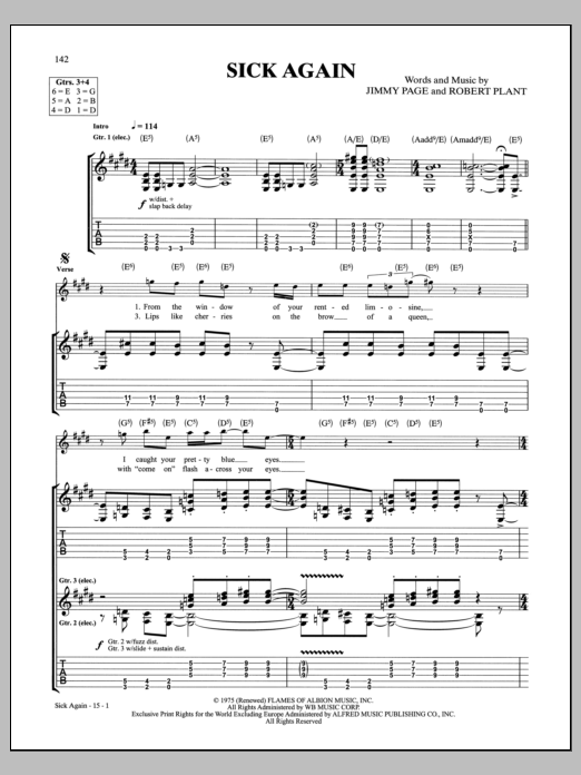 Led Zeppelin Sick Again Sheet Music Notes & Chords for Guitar Tab - Download or Print PDF