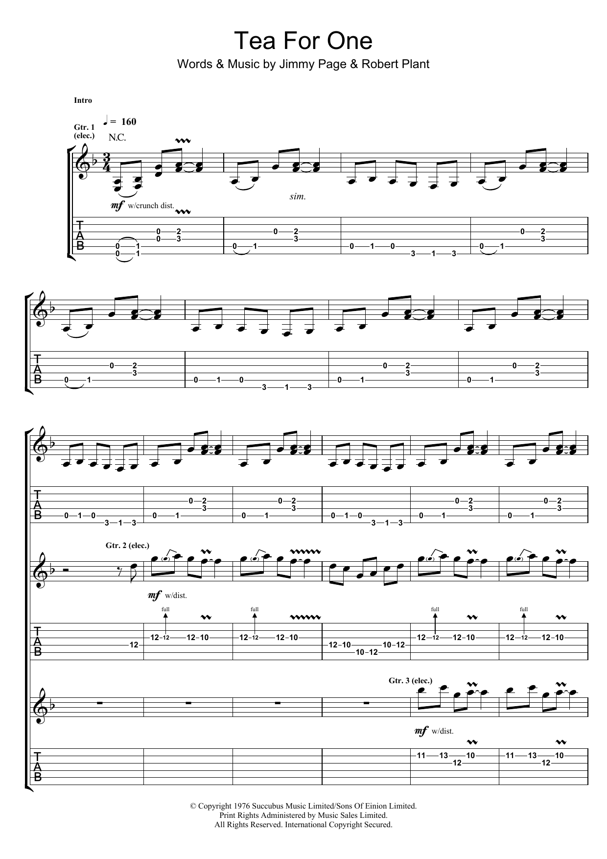 Led Zeppelin Tea For One Sheet Music Notes & Chords for Guitar Tab - Download or Print PDF