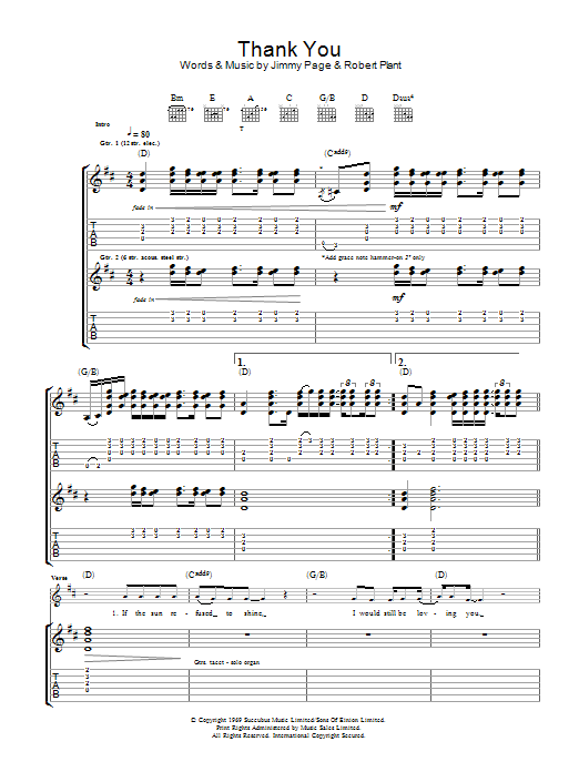 Led Zeppelin Thank You Sheet Music Notes & Chords for Guitar Tab - Download or Print PDF