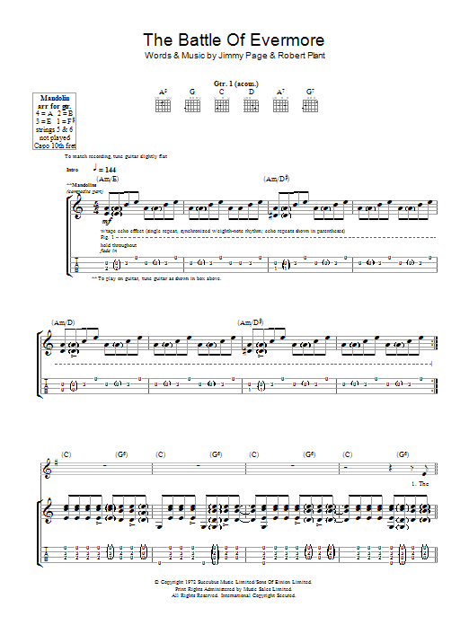 Led Zeppelin The Battle Of Evermore Sheet Music Notes & Chords for Guitar Tab - Download or Print PDF