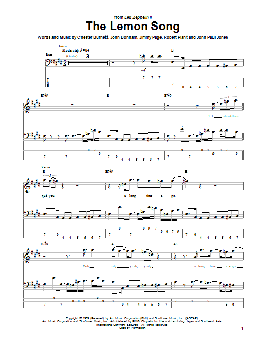Led Zeppelin The Lemon Song Sheet Music Notes & Chords for Guitar Tab - Download or Print PDF