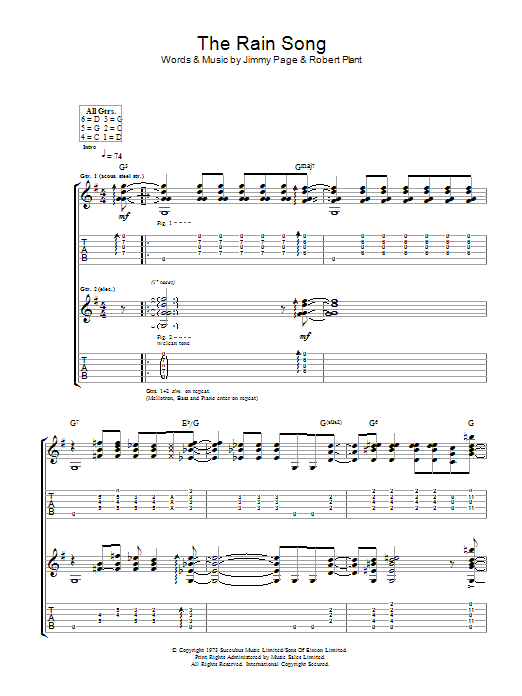 Led Zeppelin The Rain Song Sheet Music Notes & Chords for Guitar Tab - Download or Print PDF
