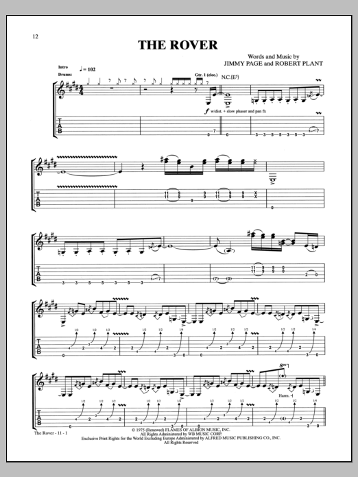 Led Zeppelin The Rover Sheet Music Notes & Chords for Guitar Tab - Download or Print PDF
