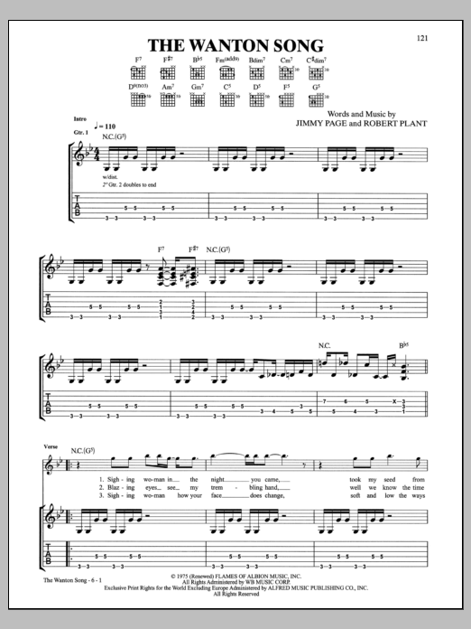 Led Zeppelin The Wanton Song Sheet Music Notes & Chords for Guitar Tab - Download or Print PDF