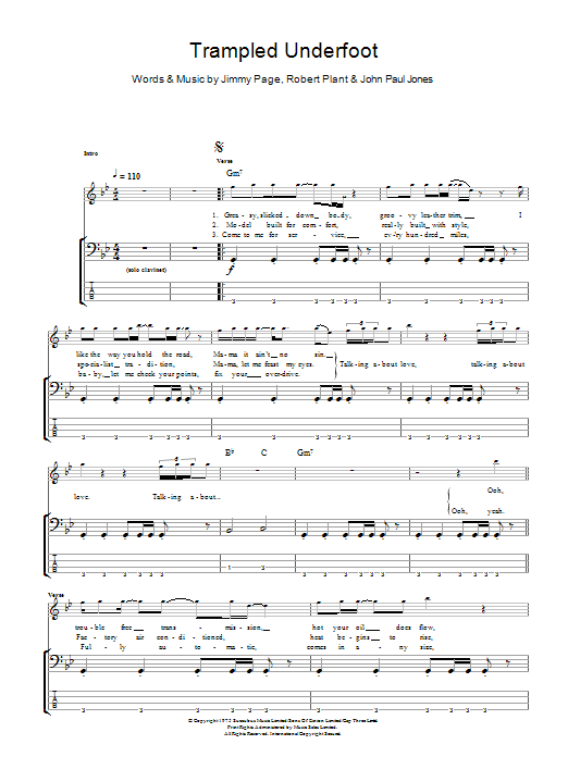 Led Zeppelin Trampled Underfoot Sheet Music Notes & Chords for Bass Guitar Tab - Download or Print PDF
