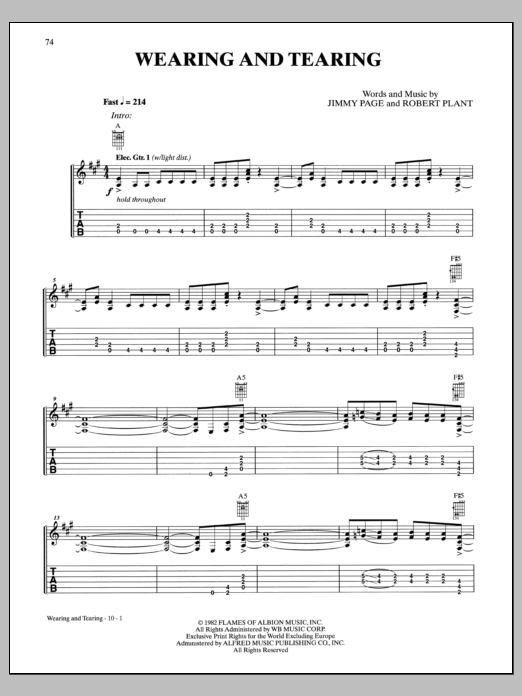 Led Zeppelin Wearing And Tearing Sheet Music Notes & Chords for Guitar Tab - Download or Print PDF