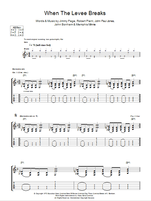 Led Zeppelin When The Levee Breaks Sheet Music Notes & Chords for Piano, Vocal & Guitar - Download or Print PDF