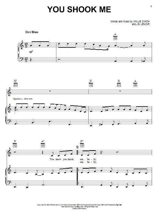 Led Zeppelin You Shook Me Sheet Music Notes & Chords for Easy Bass Tab - Download or Print PDF