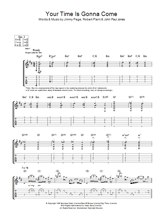 Led Zeppelin Your Time Is Gonna Come Sheet Music Notes & Chords for Guitar Tab - Download or Print PDF