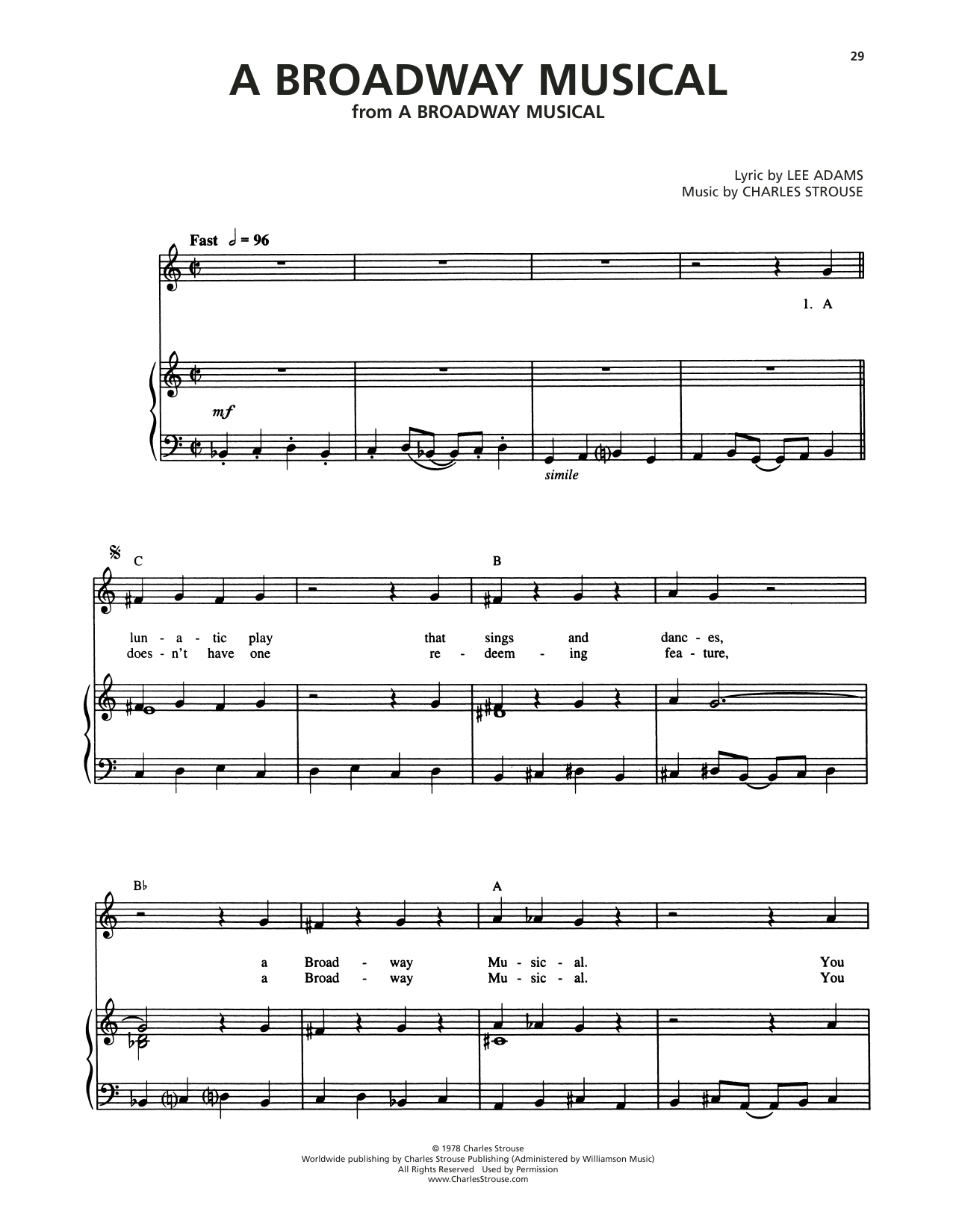 Lee Adams A Broadway Musical Sheet Music Notes & Chords for Piano & Vocal - Download or Print PDF
