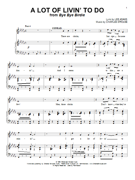 Lee Adams A Lot Of Livin' To Do Sheet Music Notes & Chords for Piano & Vocal - Download or Print PDF