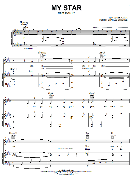 Lee Adams My Star Sheet Music Notes & Chords for Piano, Vocal & Guitar (Right-Hand Melody) - Download or Print PDF