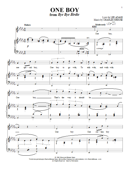 Lee Adams One Boy (Girl) Sheet Music Notes & Chords for Piano, Vocal & Guitar (Right-Hand Melody) - Download or Print PDF