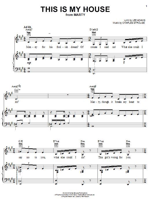 Lee Adams This Is My House Sheet Music Notes & Chords for Piano, Vocal & Guitar (Right-Hand Melody) - Download or Print PDF
