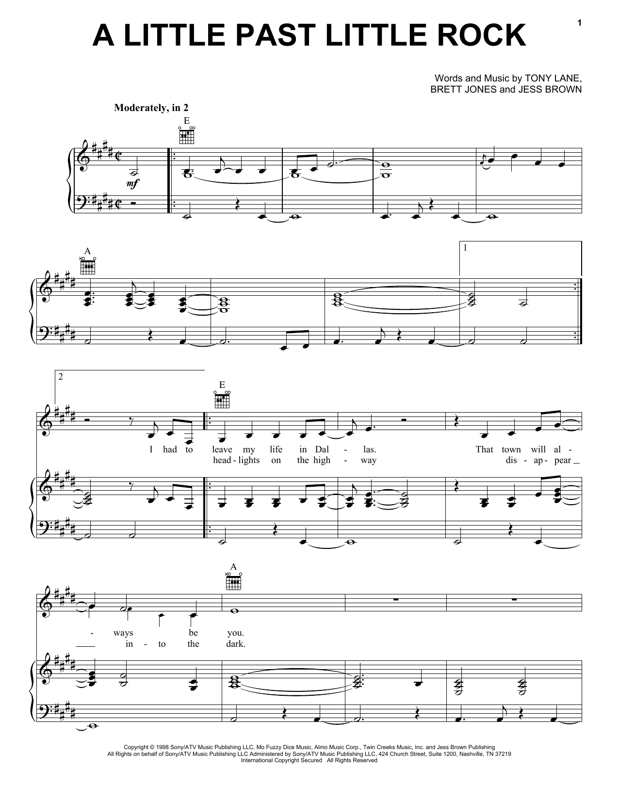 Lee Ann Womack A Little Past Little Rock Sheet Music Notes & Chords for Piano, Vocal & Guitar (Right-Hand Melody) - Download or Print PDF