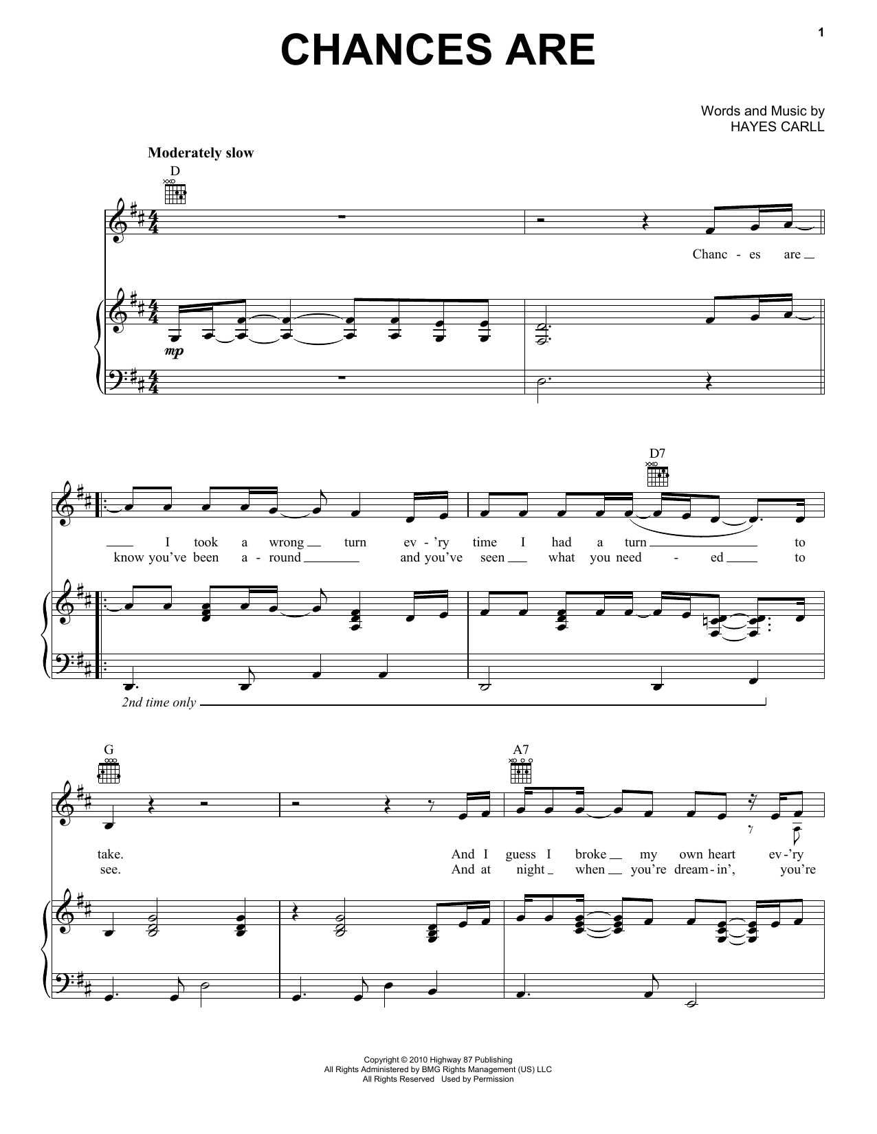 Lee Ann Womack Chances Are Sheet Music Notes & Chords for Piano, Vocal & Guitar (Right-Hand Melody) - Download or Print PDF