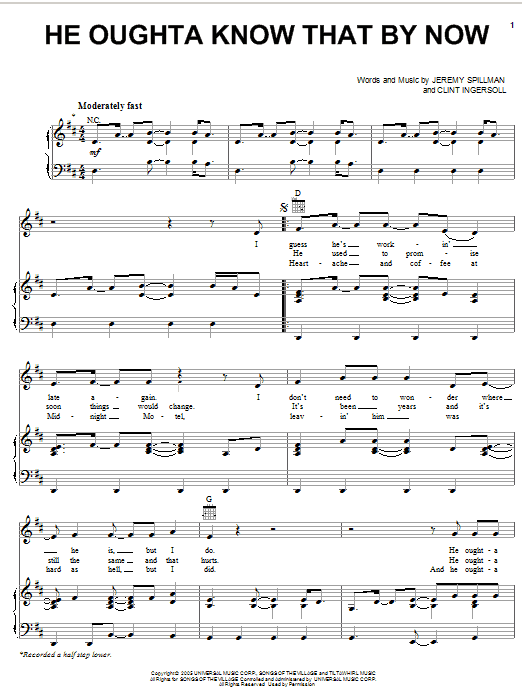 Lee Ann Womack He Oughta Know That By Now Sheet Music Notes & Chords for Piano, Vocal & Guitar (Right-Hand Melody) - Download or Print PDF