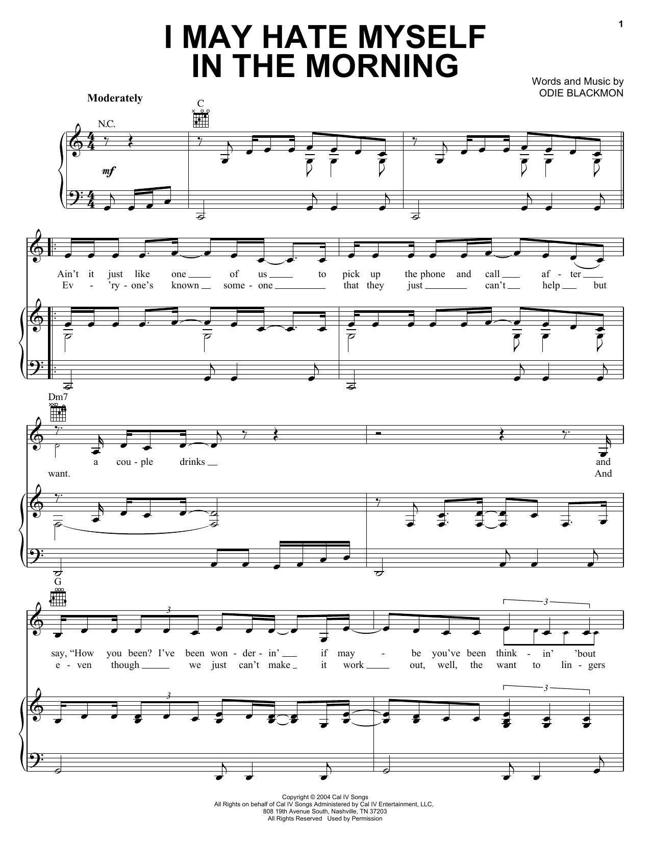 Lee Ann Womack I May Hate Myself In The Morning Sheet Music Notes & Chords for Piano, Vocal & Guitar (Right-Hand Melody) - Download or Print PDF