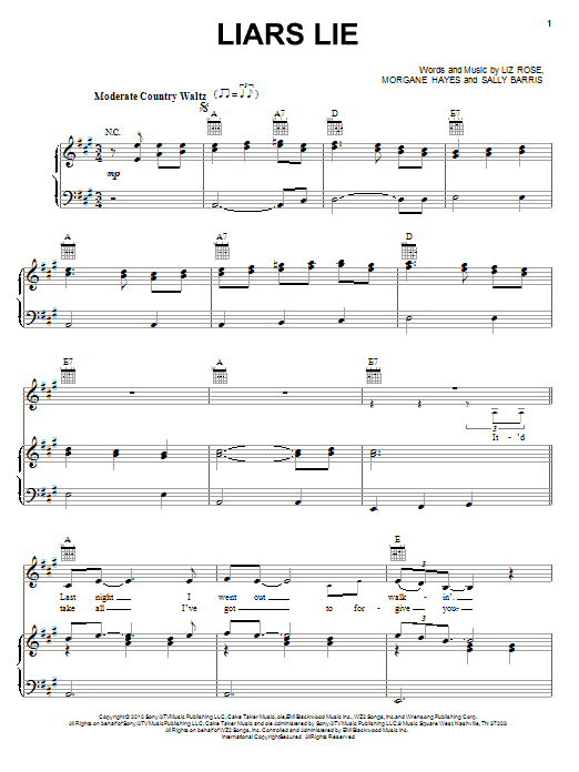 Lee Ann Womack Liars Lie Sheet Music Notes & Chords for Piano, Vocal & Guitar (Right-Hand Melody) - Download or Print PDF Lee Ann Womack Liars Lie Sheet Music Notes & Chords for Piano, Vocal & Guitar (Right-Hand Melody) - Download or Print PDF