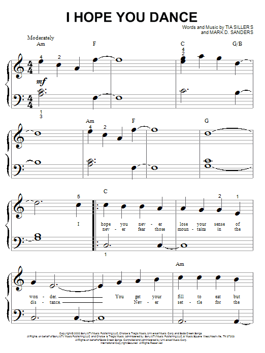 Lee Ann Womack with Sons of the Desert I Hope You Dance Sheet Music Notes & Chords for Piano (Big Notes) - Download or Print PDF